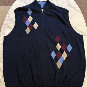 🍂🍁Southern Pines Argyle 100% Cotton 1/4 Zip-Up Sweater Vest - Navy, Red, Beige